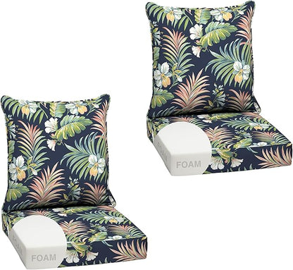 Arden Outdoor Foam Deep Seat Cushion Set (2-Pack), 24x24, Premium High-Density Foam, Never Flattens, Weather-Proof for Patio Chair Sofa Couch, Simone Blue Tropical