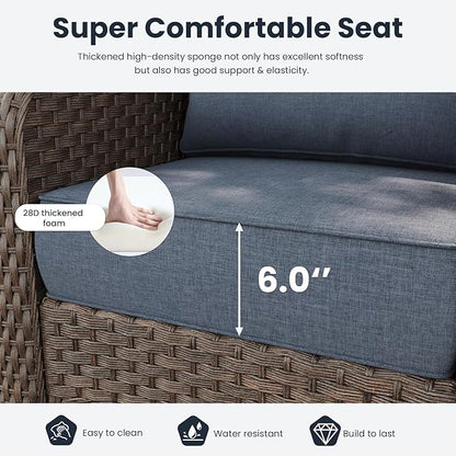 6 Pieces Outdoor Patio Furniture Sets with Rocking Swivel Chairs with 6-inch Thick Cushion and Side Table for Deck Lawn