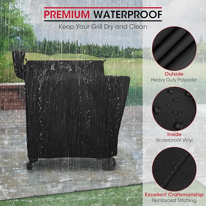 Unicook Pellet Smoker Cover for Traeger Pro 780 Series, Heavy Duty Waterproof Full Length BBQ Smoker Grill Cover, Outdoor Weather Resistant Barbecue Ptrotection, Black