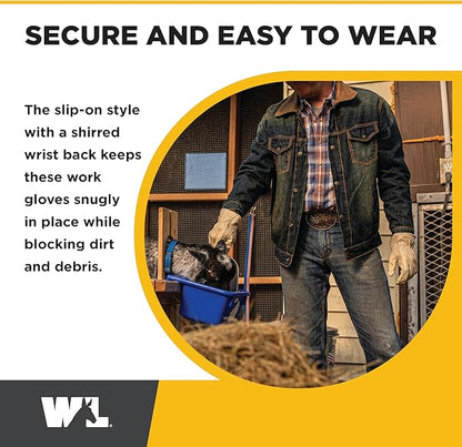 Wells Lamont Leather Work Gloves for Men – Grain Cowhide, Reinforced Palm – Ideal for Construction, Farming, Ranching – Ergonomic Fit, Keystone Thumb, Elasticized Wrist – Beige, XX-Large (1130XX)