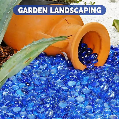 10 Pounds Fire Glass Beads,3/4 Inch High Luster Round Fire Glass for Gas Fireplace, Fire Pit Table,Landscaping, Caribbean Blue