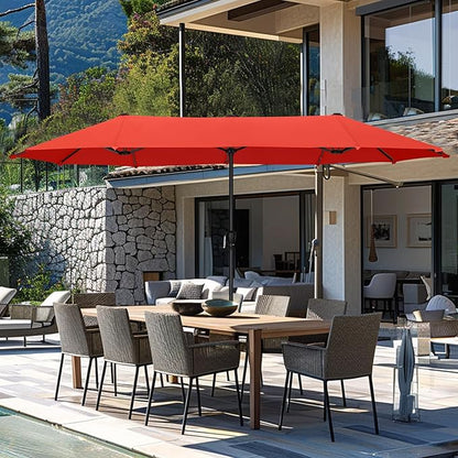 GREEN PARTY 13ft Rectangle Patio Umbrella, Double Sided Outdoor Table Umbrella with Crank & 1.5" Pole, Large Market Umbrella for Poolside Garden Deck Backyard, Orange Red