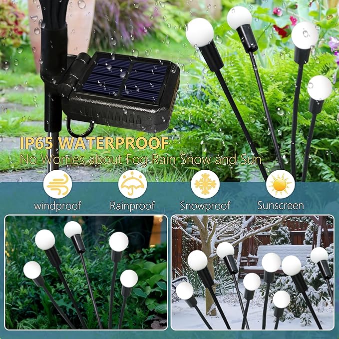 Solar Garden Lights Outdoor, 4 Pack 40 LED Solar Firefly Lights Waterproof, Sway by Wind, Swaying Light for Yard Patio Backyard Garden Planter Flower Bed Pathway Outdoor Decoration (Warm White)