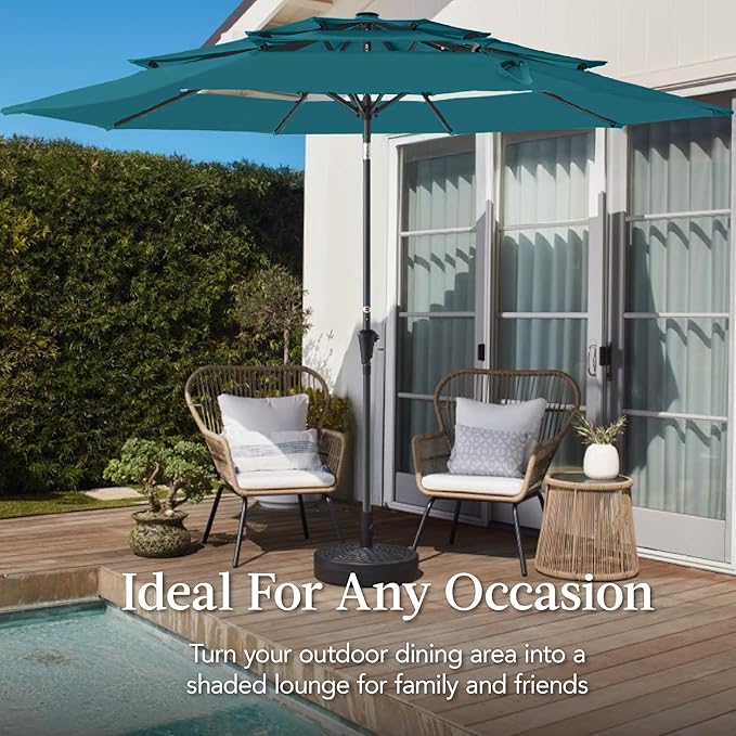 Best Choice Products 10ft 3-Tier Market Patio Umbrella, Outdoor Sun Shade with Tilt, Crank Lift, 8 Ribs for Backyard, Deck, Poolside – Cerulean