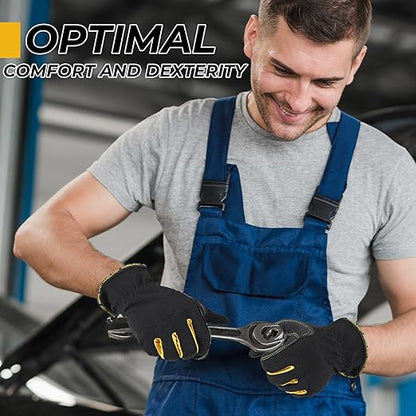 HANDLANDY Work Gloves Mens & Women, Utility Safety Mechanic Working Gloves Touch Screen, Flexible Breathable Yard Work Gloves (X-Large, Black-Yellwo)