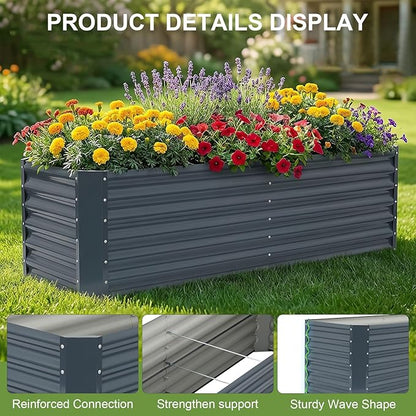 6x2x1.86ft Raised Garden Bed - Galvanized Deep Root Planter Boxes Outdoor with Wing Nuts and Safety Edges for Gardening Vegetables, Flowers, Herbs, Succulents - Gray