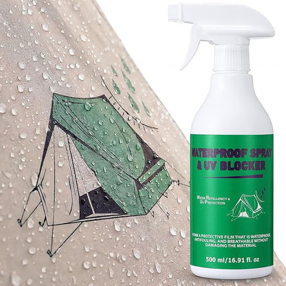 Tent Waterproofing Spray Outdoor, 17oz Waterproof UV Protection Stain Resistant Gear Fabrics Water Repellent Spray for Camping, Hiking, Daily Use