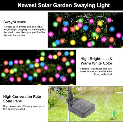 Solar Firefly Lights Multicolor, 2 Pack 800mAh Swaying Firefly Garden Lights Solar Powered Outdoor Waterproof Color Changing for Outside Yard Patio Lawn Pathway Walkway Stake Christmas Decor