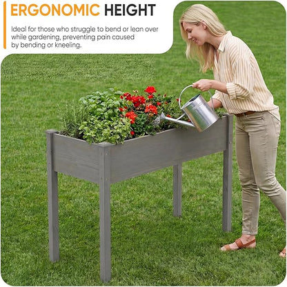 NEWBULIG Raised Garden Bed with Legs 48x24x30in,Elevated Wood Planter Box Stand for Outdoors Garden Balcony Courtyard, Natural Wood 400 Pound Capacity for Planting Herbs Flowers Vegetables, Grey