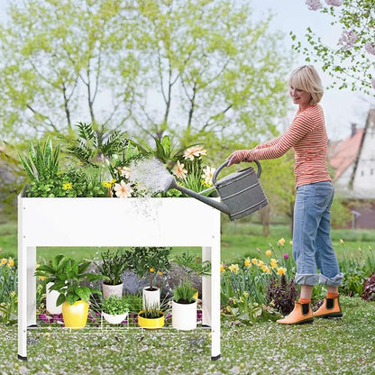 Raised Garden Bed with Detachable Legs Elevated Metal Planter Box for Growing Fresh Herbs Vegetables Flowers Succulents&Other Plants for Outdoor Backyard Patio Deck Balcony White L