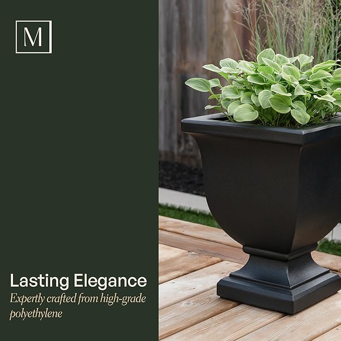 Mayne Inc. Augusta 20in Tall Planter - Black - 15in L x 15in W x 20in H - with Built-in Water Reservoir (5893-B)
