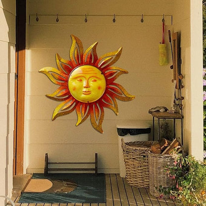 Large Size 32Inch Metal Sun Outdoor Valentine Wall Art Decor Large, Hanging for r Patio Garden Fence Yard Pool Wall Sculpture Decoration for Living Room