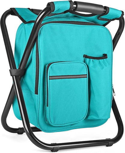 Kikerike Backpack Stool Cooler Chair Heavy Duty 300 LBS Max Load Portable Lightweight Stool Backpack Folding Fishing Cooler Seat for Camping Hunting Fishing - Blue-Green