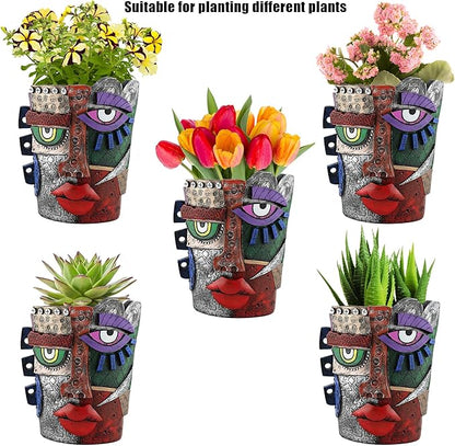 Abstract Face Flower Pots Head,Creative Inspiration Succulent pots,Head Planter with Drainage Hole,Colorful Plant Pots for Outdoor Garden Decor and Home Art Decoration(Maya