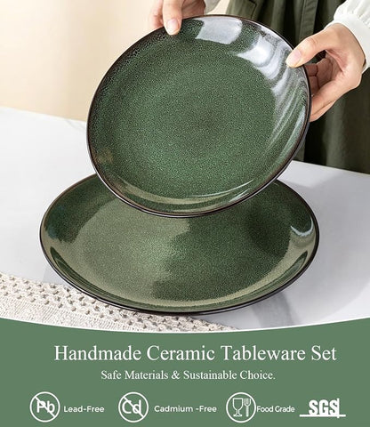 LERATIO Ceramic Dinnerware Sets for 4,16-Piece Reactive Glaze Plates and Bowls Set with Mugs,Highly Chip and Crack Resistant | Dishwasher,Microwave & Oven Safe Dishes set-Green