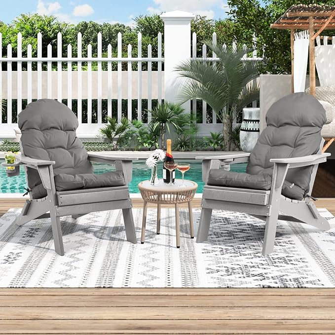 Adirondack Chair Cushions Set of 4, Outdoor Rocking Chair Cushions, Water Resistant Glider Rocker Chairs Replacement Cushions Set with Straps