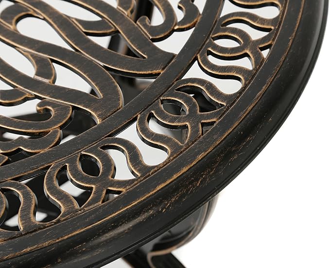 C/G patio casa C/G Cast Aluminum Side Table,Decorative Outdoor End Table, Ornate Floral Pattern (Round, Copper)
