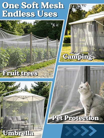 ANPHSIN 40x10ft Ultra fine Mosquito Net for Patio - Mesh Netting Screen for Outdoor Garden Porch Balcony, Protects Skin & Plants from Bugs, Birds, Gray