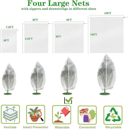1 Pack 16.4×20Ft Extra Large Drawstring & Zipper Fruit Tree Netting Cover - Reusable Bird Netting for Blueberry Bushes, Anti-Cicada/Deer/Squirrel Large Plant Protection Net
