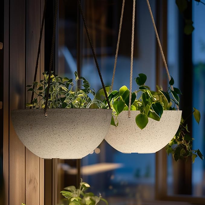 LA Jolie Muse Hanging Planters for Indoor Plants - Flower Pots Outdoor 9.84 inch Garden Planters and Pots,Speckled White Set of 2