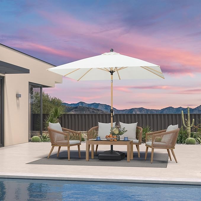PURPLE LEAF 8' x 8' Square Patio Umbrella Market Umbrella Aluminum Outdoor Table Umbrella with Push Button Tilt & 8 Sturdy Ribs and Crank Square Outdoor Umbrellas for Pool Backyard Deck, Cream