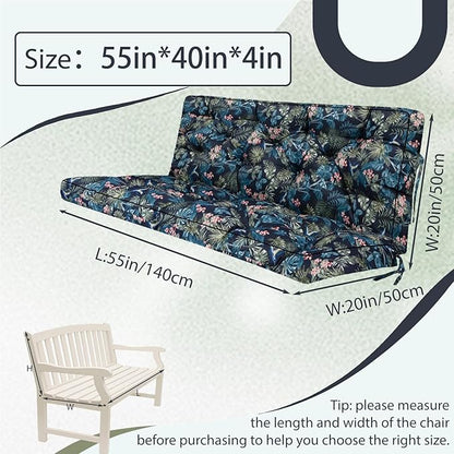 2/3 Seater Swing Replacement Cushion, Waterproof Porch Swing Cushions with Backrest, Thickened Bench Cushions for Outdoor Furniture, for Outdoor Patio Swing (Hummingbird, 55 * 40in)