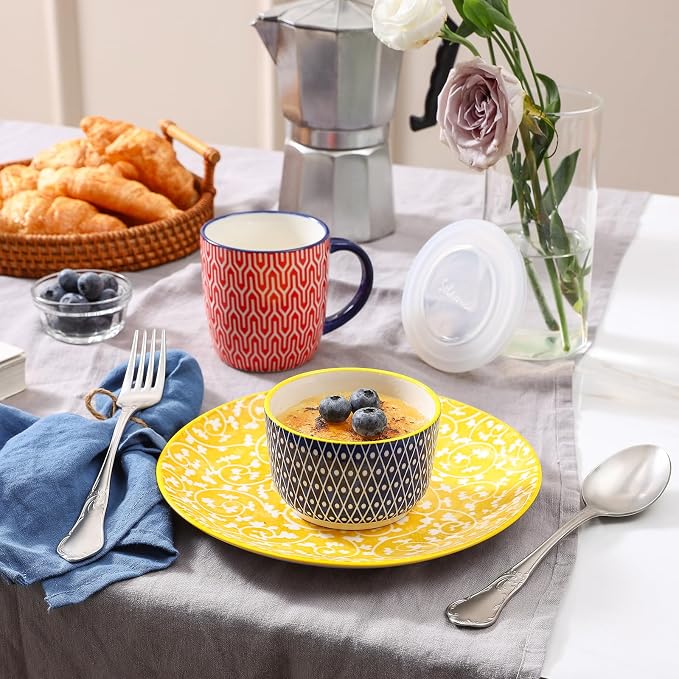 Selamica Ramekins with Lids, 8 oz Oven Safe Creme Brulee Ramekins with Covers, Souffle Dishes Pudding Custard Cups, Stackable Ceramic Small Ramekin Bowls Set for Baking, Dipping, Ice Cream, Set of 6, Assorted Colors