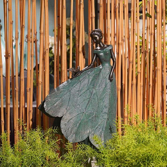 Guichifun Fairy Statue Collection Home Decoration - Leaf Angel Girls Resin Home Decor for Outside or Inside Rustic Garden Outdoor Yard Decorations Figurines Gift 14.25 x 9 x 20.25 Inch