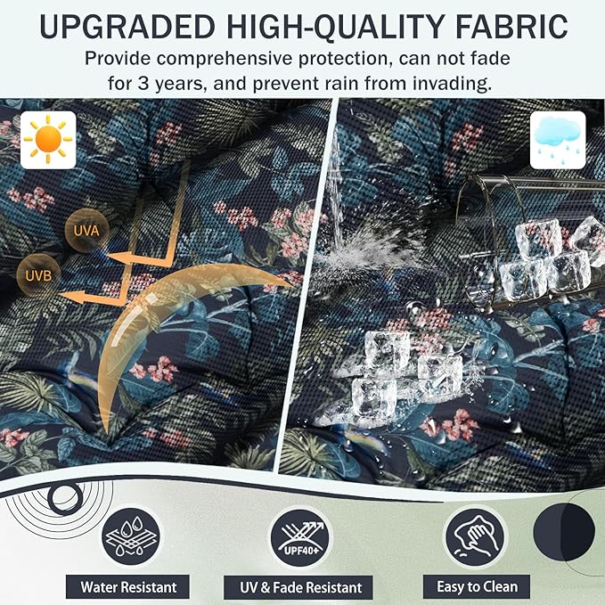 2/3 Seater Swing Replacement Cushion, Waterproof Porch Swing Cushions with Backrest, Thickened Bench Cushions for Outdoor Furniture, for Outdoor Patio Swing (Hummingbird, 70.8 * 40in)