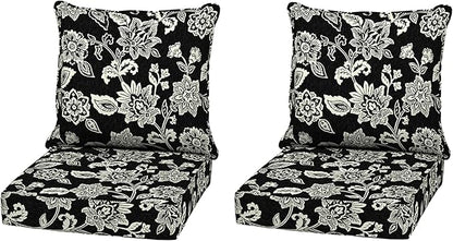 Arden Outdoor Deep Seat Cushion Set (2-Pack), 22 in x 24 in, Weather-Proof, Rain-Proof, Fade Resistant Patio Cushion for Chair, Sofa, and Couch Ashland Black Jacobean