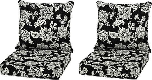Arden Outdoor Deep Seat Cushion Set (2-Pack), 22 in x 24 in, Weather-Proof, Rain-Proof, Fade Resistant Patio Cushion for Chair, Sofa, and Couch Ashland Black Jacobean