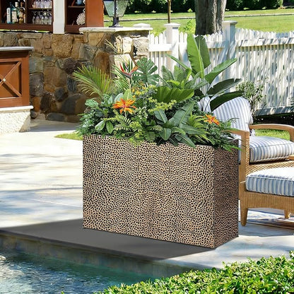 Tall Planters for Outdoor Plants - Hand-Hammered Metal Large Rectangular Block Planter Box with Drainage Holes, Modern Planters Indoor Outdoor Flower Plant Pots Patio Yard Front Porch Deck,32x12x24"