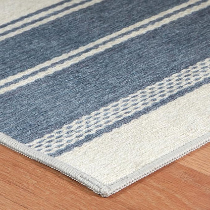 Dash & Albert Bowman Stripe Blue Machine Washable Rug, 3 X 5 Feet, Blue Stripe Pattern