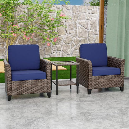 Canyon Ridge 3 Piece Outdoor Patio Bistro Set with Patio Chairs and Side Table, Outdoor Furniture Set, Brown/Blue