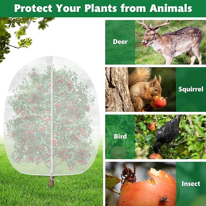 Evoio Bird Netting for Garden Plant Fruit Tree Protection Large Blueberry Bushes Netting Covers Bags with Zipper, 4 x 5 ft Shrubs Bush Tomato Strawberry Berry Barrier Mesh Cover Net Protector (2 Pcs)