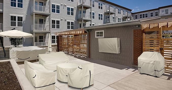 Porch Shield Patio Table Cover - Waterproof Outdoor Dining Table and Chairs Furniture Set Cover Square - 84 x 84 inch, Beige
