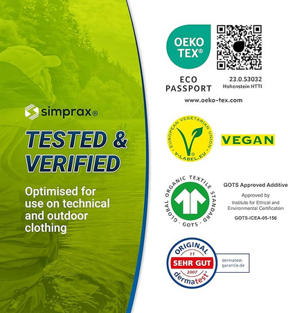 simprax® Textile Waterproof Spray Eco-Friendly & Skin-Safe | Water-Based Waterproofing for Gore-Tex, Sympatex & Softshell | Biodegradable Waterproofing Spray for Fabric Outdoor | Made in Germany
