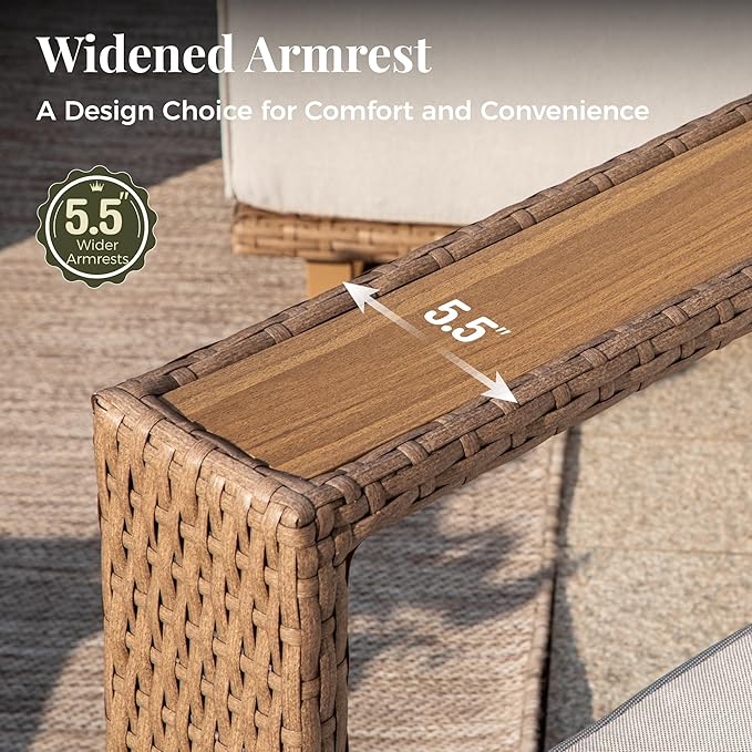 4 Pcs Outdoor Patio Furniture Set, Outdoor Wicker Modular Sofa Couch, 2 Rattan Armchairs, 2 Ottomans with 10" Extra Thick Cushions