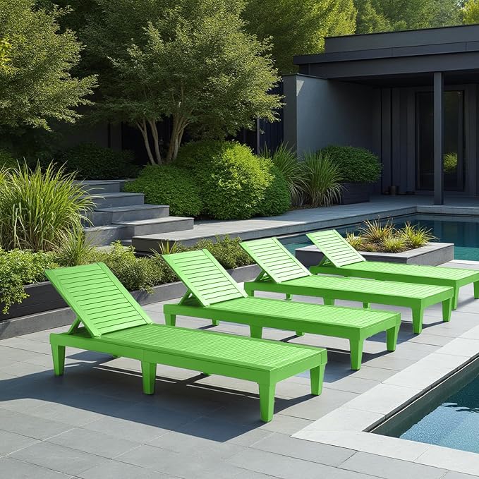Nestl Sun Tanning Chair - Lime Green Chaise Lounge Chair Outdoor, Lightweight Pool Lounge Chairs Set of 12, Adjustable 5-Position Reclining Lawn Chair, Waterproof Beach Outdoor Lounge Chairs