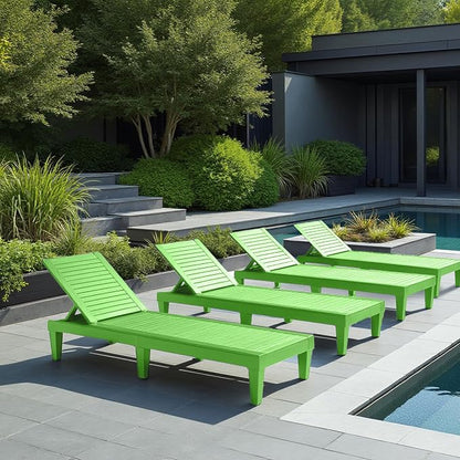 Nestl Sun Tanning Chair - Lime Green Chaise Lounge Chair Outdoor, Lightweight Pool Lounge Chairs Set of 12, Adjustable 5-Position Reclining Lawn Chair, Waterproof Beach Outdoor Lounge Chairs