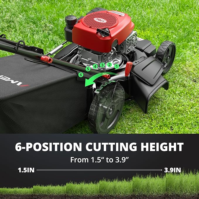 AMERISUN 21-Inch Self-Propelled Gas Lawn Mower for Large Yard, 170cc 4-Stroke Engine, 6-Position Adjustable Cutting Height, 3-in-1 Mulching, Side Discharge & Rear Bag for Garden Landscaping