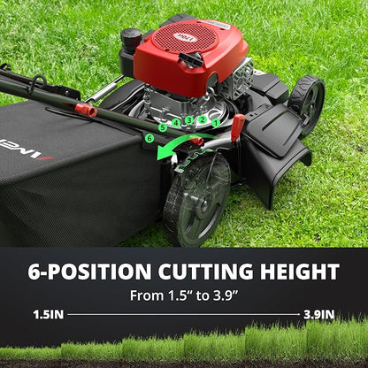 AMERISUN 21-Inch Self-Propelled Gas Lawn Mower for Large Yard, 170cc 4-Stroke Engine, 6-Position Adjustable Cutting Height, 3-in-1 Mulching, Side Discharge & Rear Bag for Garden Landscaping