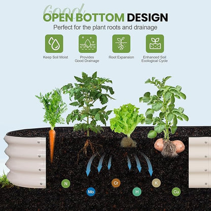 G GOOD GAIN Raised Garden Beds - 8x2x1ft Galvanized Planter Boxes Kit with Protective Tape & Gloves & Tools | Oval Metal Outdoor Raised Bed for Gardening Vegetables, Fruits, Flowers, Herbs, White