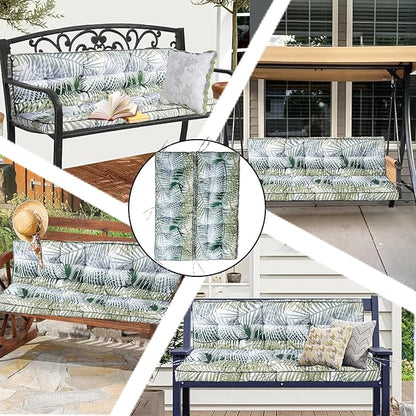 Porch Swing Cushion Three Seat, Waterproof Swing Cushions Replacement with Backrest, Outdoor Garden Furniture Patio 4" Thickened Cushions with Ties (Bamboo Leaves, 40 x 63in)