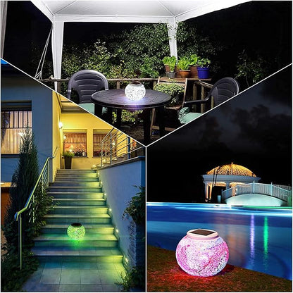 Waterproof Color Changing Table Lamp, Solar Powered Mosaic Glass Ball LED Garden Lawn Night Light Lamps, Party Lights for Home,Yard, Indoor,Outdoor Decoration Lights (Silver)