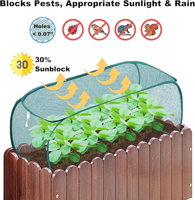 TIMSO 4 Pack Pop Up Raised Bed Cover & Foldable Crop Cage - 30% Sunblock Shade Cloth Plant Protector with Stainless Steel Frame & 32 Stakes - 39"x18"x16" for Vegetables, Seedlings
