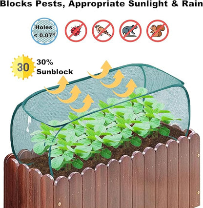 TIMSO 4 Pack Pop Up Raised Bed Cover & Foldable Crop Cage - 30% Sunblock Shade Cloth Plant Protector with Stainless Steel Frame & 32 Stakes - 39"x18"x16" for Vegetables, Seedlings