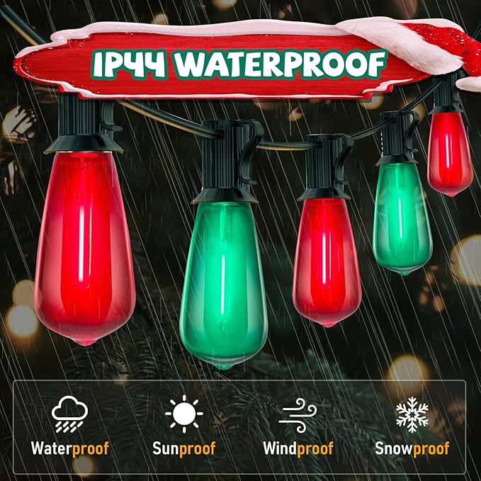 GOOTHY LED ST40 Red and Green Outdoor String Lights, 45FT Patio Lights Waterproof with 30 LED Red Green Shatterproof Bulbs, Hanging Outdoor Light for Home Party Backyard Garden Christmas Decorations