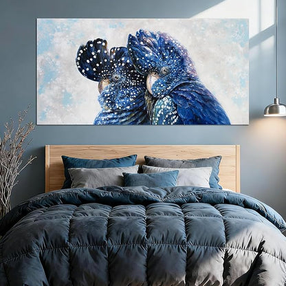 YETHEN WAL Blue Parrot Wall Art, Oversized Blue Bird Canvas Print, Cobalt Textured Animal Artwork for Living Room Bedroom Hallway, 29×58 Inch