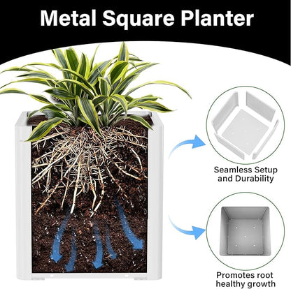 Large Square Planter for Outdoor Plants 20" L x 20" W x 20" H,Metal Planters for Outdoor Plants,Cube Planters with Drainage Hole for Porch/Patio/Garden